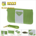 2014 hot sale PU pouch green and white color matching purse with logo and handle for promotion